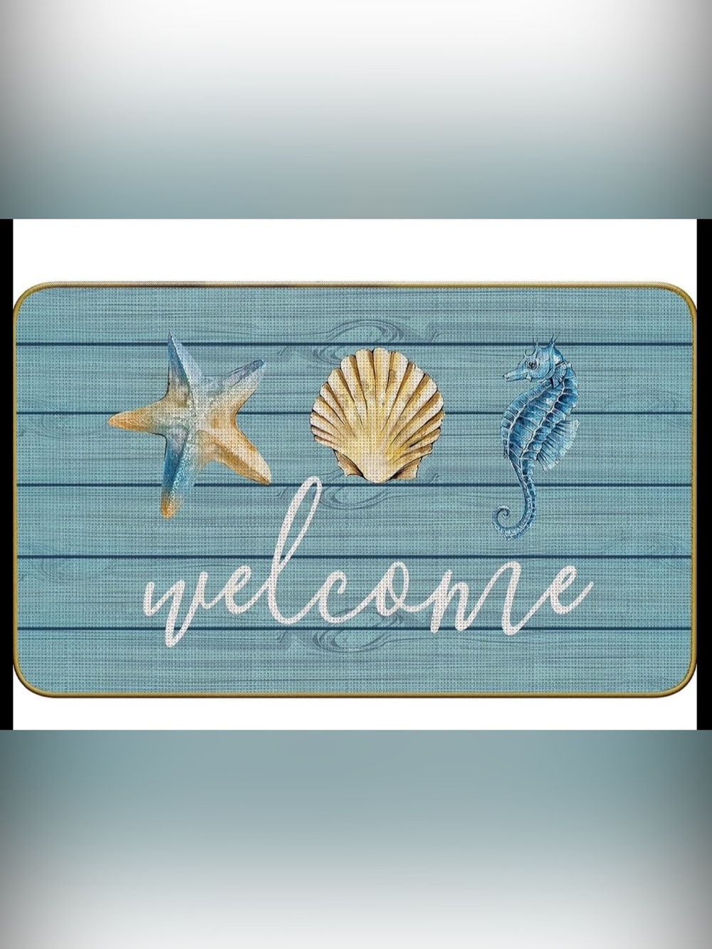Coastal Blue 'Welcome' Door Mat - Nautical Shell & Seahorse Design